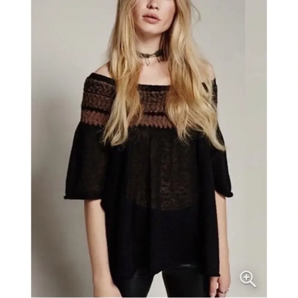 Free People Loch Lomond Off The Shoulder Flutter Sleeve Brown Sweater Small